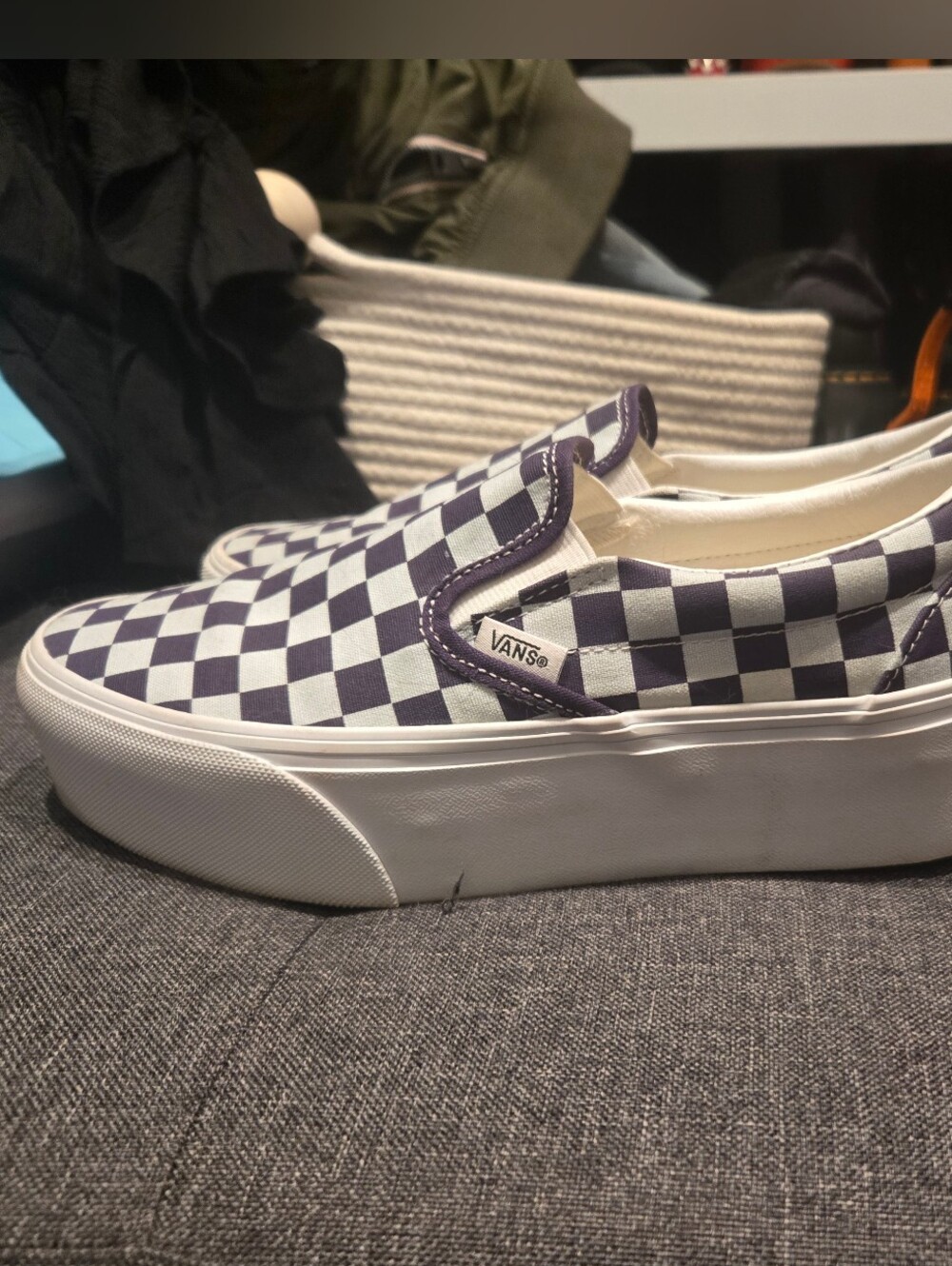 Vans Classic Slip-On Checkerboard Platform Sneaker - Purple/Baby Blue